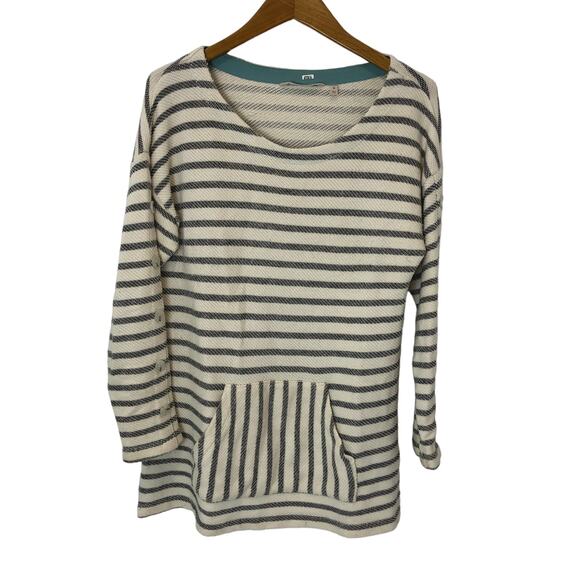 Soft Surroundings - Soft Striped Kangaroo Pocket Pullover Scoop Neck Sweater - M - Picture 1 of 6